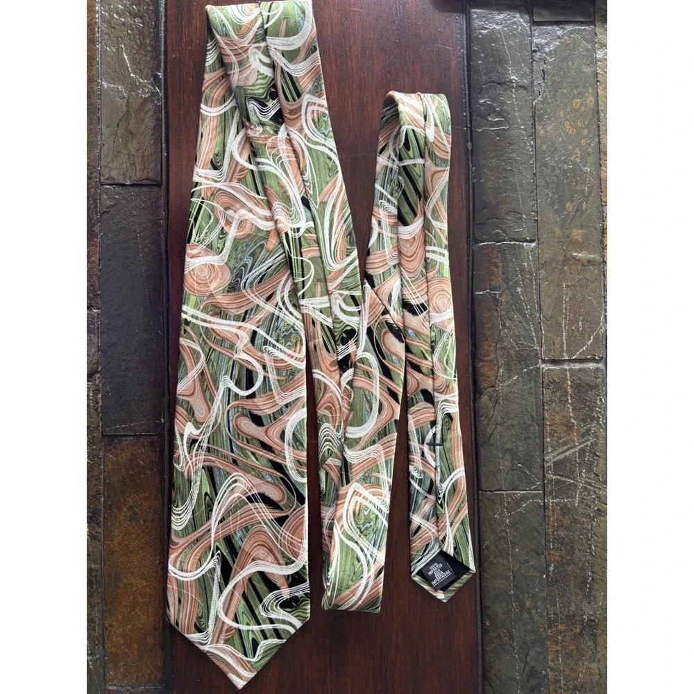 Lot of 2 Arrow USA 1851 Men's Necktie Green Brown Swirl Abstract Business Casual